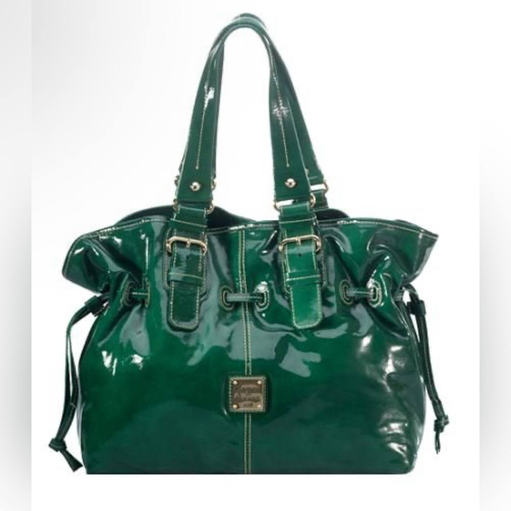 Vintage Dooney & Bourke Patent Leather Shoulder Bag with Blue Stitching REHAB